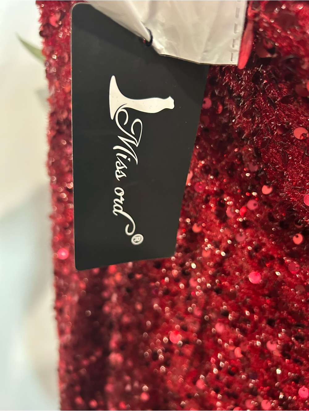 NWT Red Sequin One Shoulder Asymmetrical Slit Draped Formal Gown - Picture 7 of 9